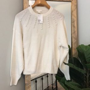 White Sweater with Pearl Detail